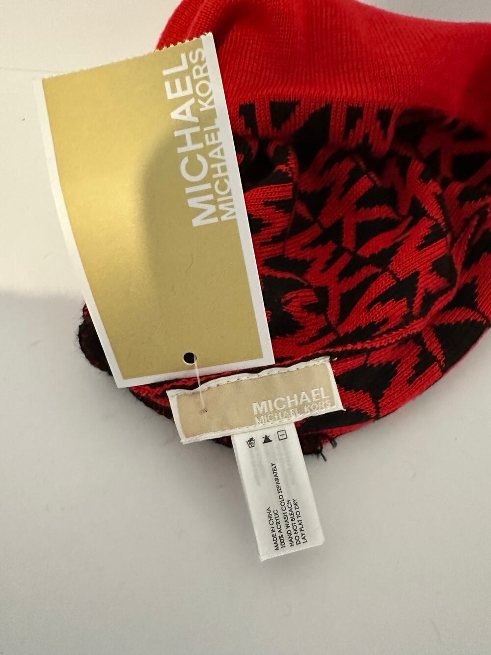 Michael Kors knit winter hat red and black NWT